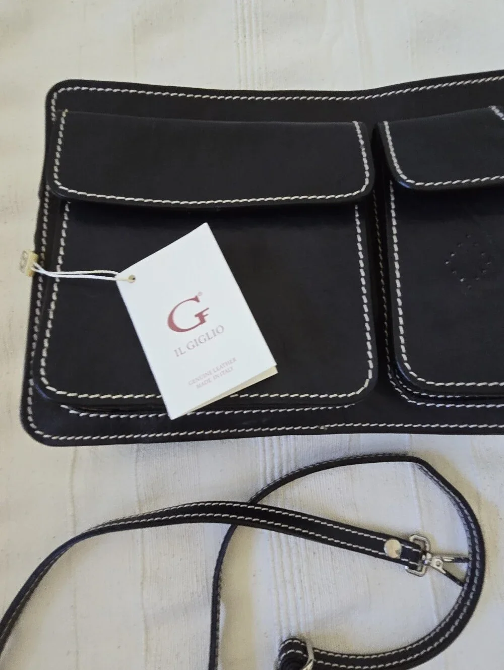 Il Giglio Black Leather Multi-compartment Crossbody Bag Structured Unisex Italy
